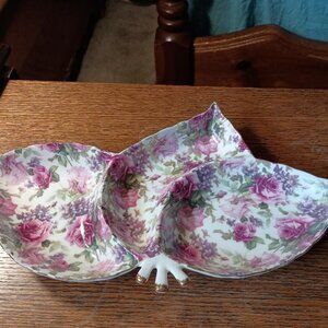 La Dolce Vita Chintz Floral Divided Serving Candy Dish Spring Easter Pink Purple